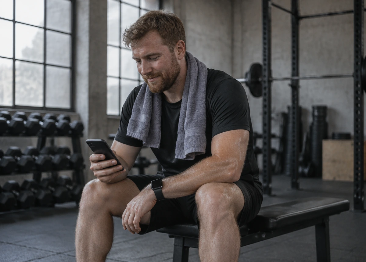 Person som granskar sina framsteg i mobilen efter passet